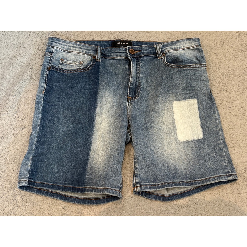 Joe Fresh Boyfriend Denim Shorts 31 12 Blue Colorblock Patchwork Stretch Medium